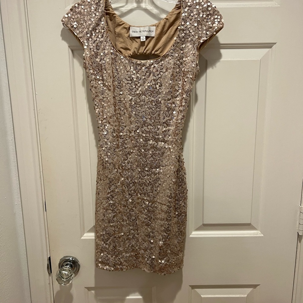 DRESS OF POPULATION /gold sequin
